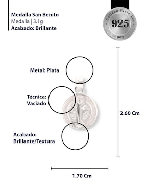 Dije redondo Enjoya San Benito de plata P 925 circonita