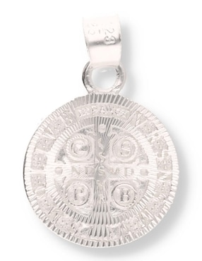 Dije redondo Enjoya San Benito de plata P 925 circonita
