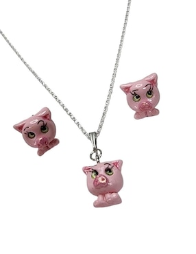 Aretes y collar de cerdo Limerence by Claudia Herrera Puerquito de plata P 925