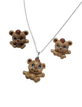 Aretes y collar oso Limerence by Claudia Herrera Ternura de plata P 925