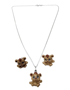 Aretes y collar oso Limerence by Claudia Herrera Ternura de plata P 925