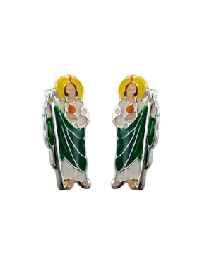 Broqueles San Judas Tadeo Mardia de plata P 925 con acabado esmaltado