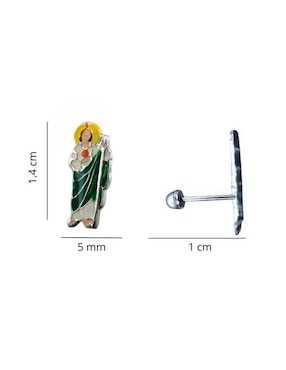 Broqueles San Judas Tadeo Mardia de plata P 925 con acabado esmaltado