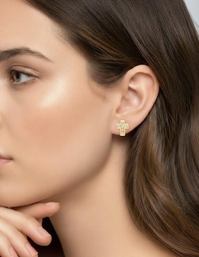 Arete de cruz Joyería M De Leon de oro amarillo 10 K con acabado brillante zirconia