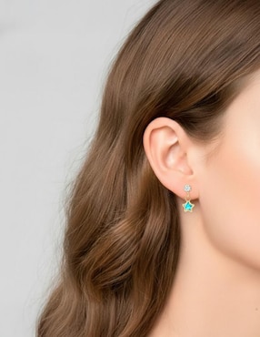 Arete de estrella Joyería M De Leon de oro amarillo 10 K con acabado brillante zirconia