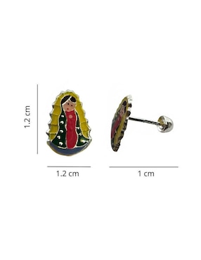Broqueles Virgen de Guadalupe Mardia de plata P 925 con acabado esmaltado