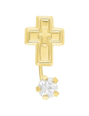 Broquel individual de cruz Joyería M de Leon de oro 10 K con acabado brillante zirconia