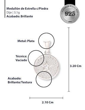 Dije redondo Enjoya Love Estrella de plata P 925 circonita