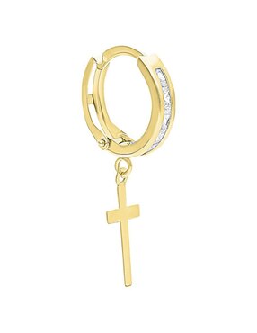 Huggie individual de cruz Joyería M de Leon de oro 10 K con acabado brillante zirconia