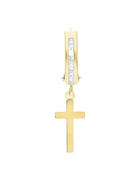 Huggie individual de cruz Joyería M de Leon de oro 10 K con acabado brillante zirconia