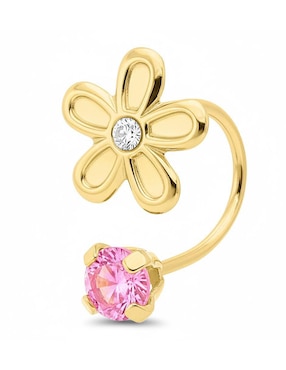Broquel individual de flor Joyería M de Leon de oro 10 K con acabado brillante zirconia
