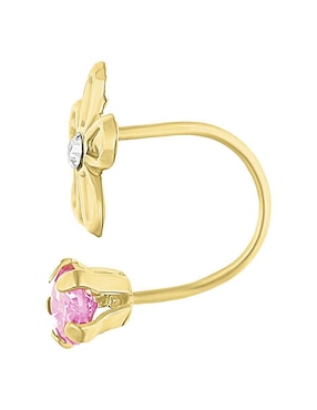 Broquel individual de flor Joyería M de Leon de oro 10 K con acabado brillante zirconia