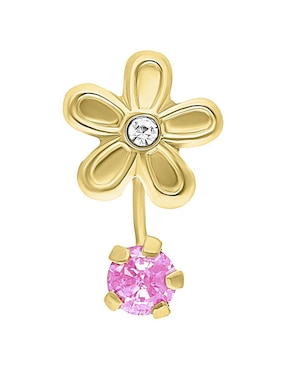 Broquel individual de flor Joyería M de Leon de oro 10 K con acabado brillante zirconia