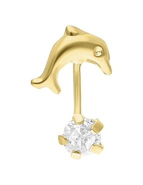 Broquel individual de delfín Joyería M de Leon de oro 10 K con acabado brillante zirconia