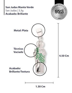 Dije Enjoya San Judas Tadeo de plata P 925 circonita