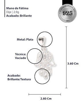 Dije de mano de Fátima Enjoya Love de plata P 925 circonita