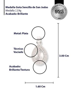 Dije de gota Enjoya San Judas Tadeo de plata P 925 circonita