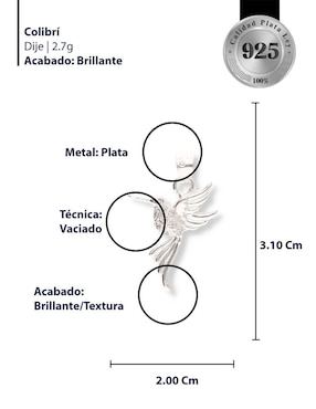 Dije de colibrí Enjoya Naturaleza de plata P 925 circonita