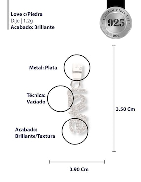 Dije de letrero Enjoya Love de plata P 925 circonita