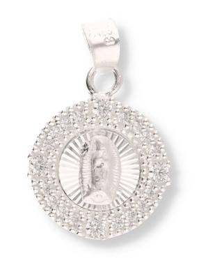 Dije redondo Enjoya Religioso Virgen de Guadalupe de plata P 925