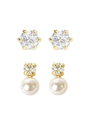 Set de aretes circulares Mancini de oro 10 K con acabado brillante perla