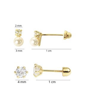 Set de aretes circulares Mancini de oro 10 K con acabado brillante perla