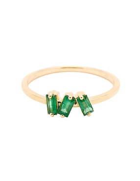 Anillo con gema de baguette Ingrata Fortuna 14 k de oro amarillo esmeralda pulido