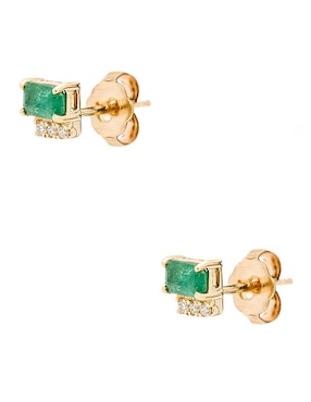 Aretes cortos rectangulares Ingrata Fortuna de oro amarillo 14 K con acabado brillante esmeralda y diamante
