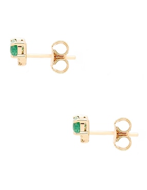 Aretes cortos rectangulares Ingrata Fortuna de oro amarillo 14 K con acabado brillante esmeralda y diamante