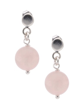 Aretes cortos de esfera E&N Cherny de plata P 925 con acabado brillante cuarzo rosa