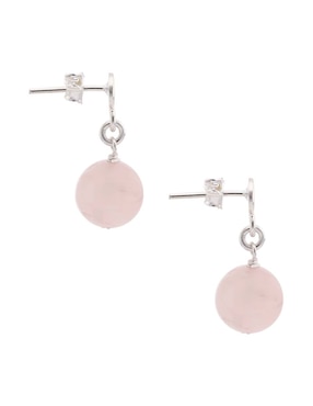 Aretes cortos de esfera E&N Cherny de plata P 925 con acabado brillante cuarzo rosa