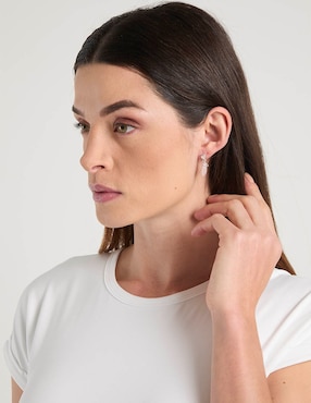 Aretes cortos de corazón E&N Cherny de plata P 925 con acabado brillante cuarzo rosa