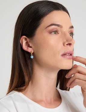 Aretes cortos de esfera e&n cherny fashion de plata p 925 con acabado baño de oro cuarzo
