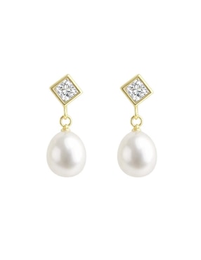 Aretes cortos de rombo Mancini de oro 10 K con acabado brillante zirconia
