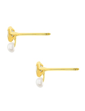 Broqueles Sabelli de oro amarillo 14 k con acabado pulido perla con zirconia