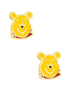 Broqueles Winnie Pooh Sabelli de oro amarillo 14 k con acabado esmaltado