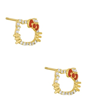 Broqueles de gato Hello Kitty Sabelli de oro amarillo 14 k con acabado pavé zirconia
