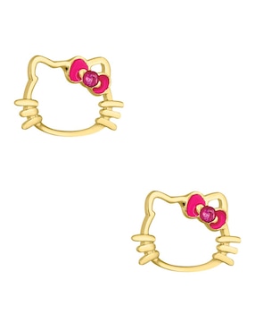 Broqueles de gato Hello Kitty Sabelli de oro amarillo 14 k con acabado pulido zirconia