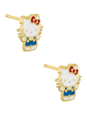Broqueles de gato Hello Kitty Sabelli de oro amarillo 14 k con acabado esmaltado