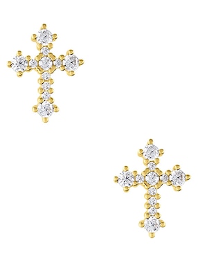 Broqueles de cruz Sabelli de oro amarillo 14 k con acabado pulido zirconia