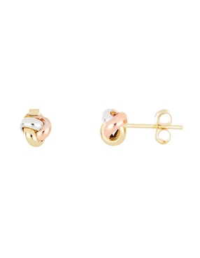 Aretes cortos de nudo Dinasti de oro florentino 14 K con acabado pulido