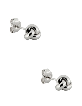 Aretes cortos de nudo Dinasti de oro blanco 14 K con acabado pulido