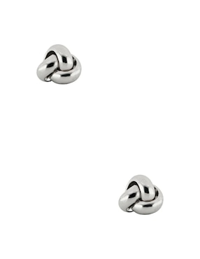 Aretes cortos de nudo Dinasti de oro blanco 14 K con acabado pulido