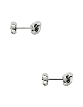 Aretes cortos de nudo Dinasti de oro blanco 14 K con acabado pulido