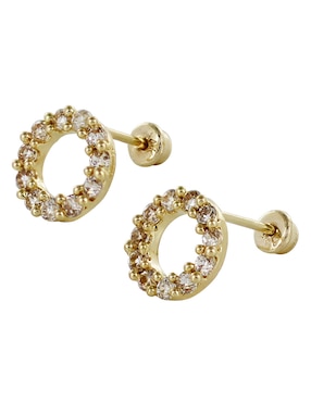 Broqueles redondos D Cadena de oro 14 K con acabado brillante zirconia
