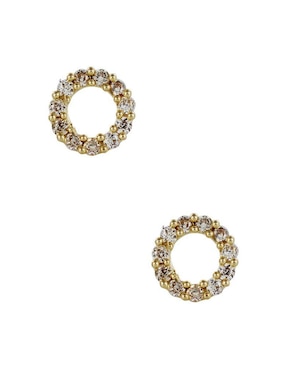 Broqueles redondos D Cadena de oro 14 K con acabado brillante zirconia