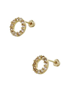Broqueles redondos D Cadena de oro 14 K con acabado brillante zirconia