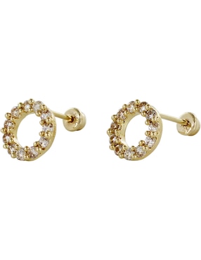 Broqueles redondos D Cadena de oro 14 K con acabado brillante zirconia