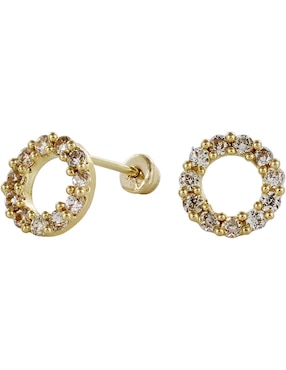 Broqueles redondos D Cadena de oro 14 K con acabado brillante zirconia