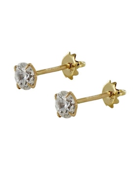 Broqueles redondos D Cadena de oro 14 K con acabado brillante zirconia